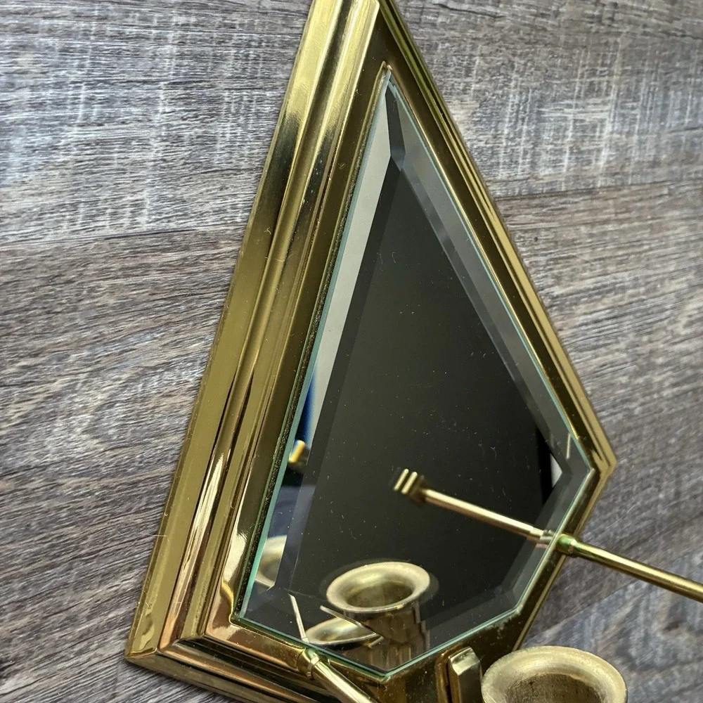 Vintage PartyLite Brass Mirror Wall Sconce Candle Holders Hollywood Regency Set - Picture 8 of 16